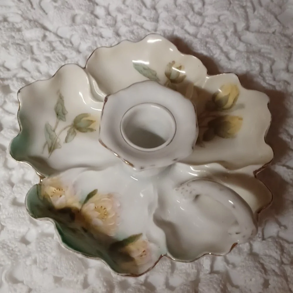 Bavaria Germany‎ Vintage  Hand Painted Yellow  Roses Candle Holder